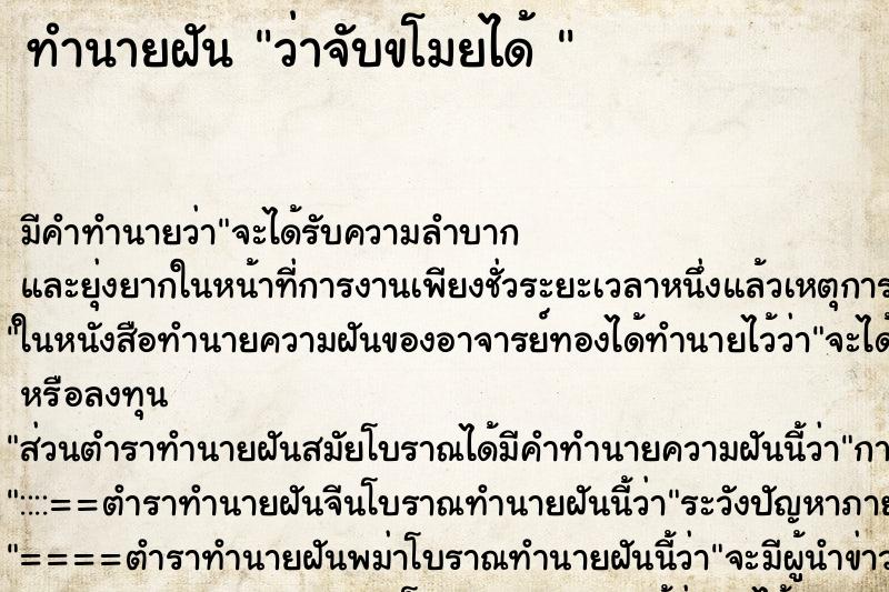 ทำนายฝัน ว่าจับขโมยได้ 